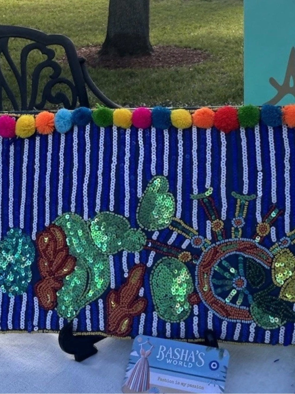 ANTICA SARTORIA SICILIAN CART CACTUS & LEMONS ON BACK BEAD & SEQUINS PURSE NWT